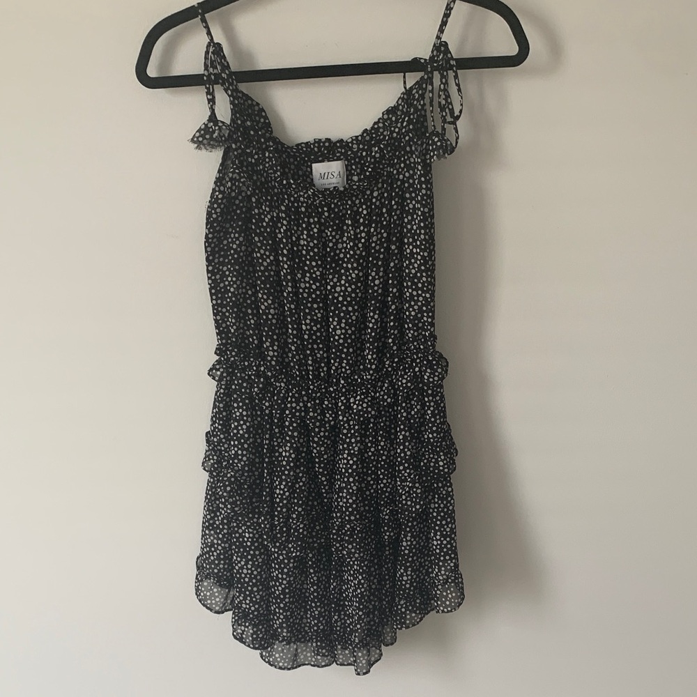 MISA Los Angeles Black and White print chiffon lined  Dress. XS NWOT